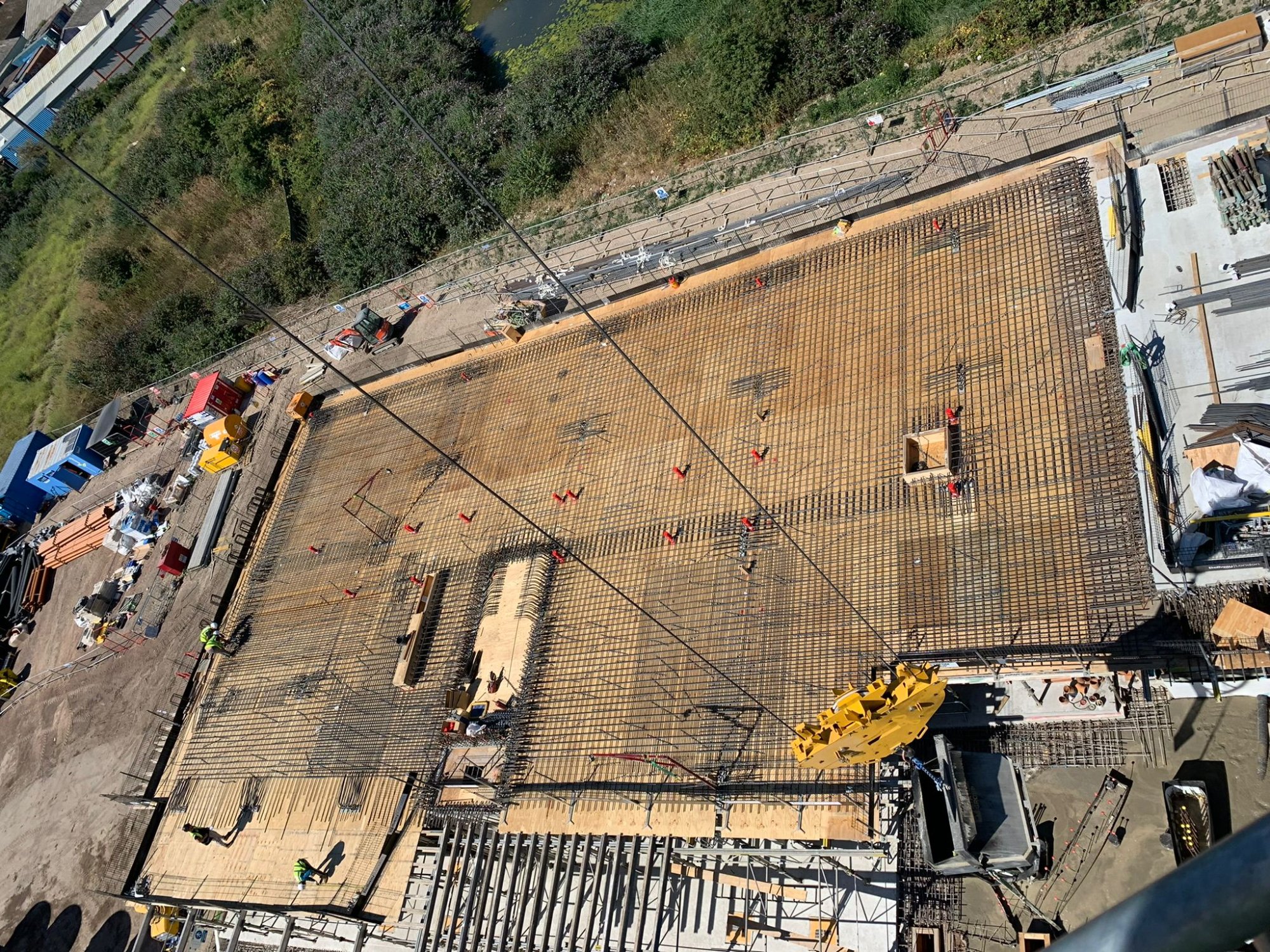 Aerial view of large-scale slab reinforcement for Meridian Gate office development